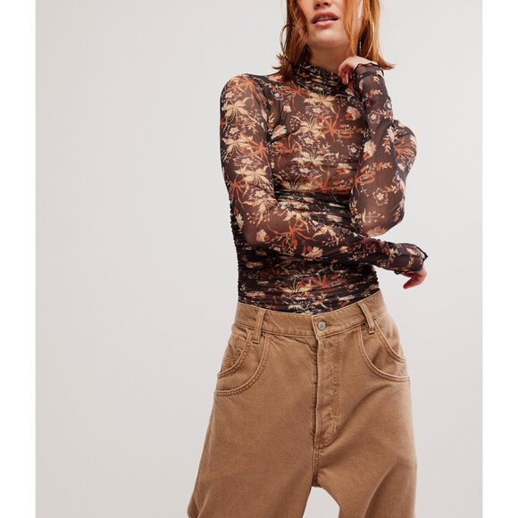 🎉LAST CHANCE🎉 FREE PEOPLE Under It All Printed Mesh Bodysuit / Dark Black - Picture 5 of 7